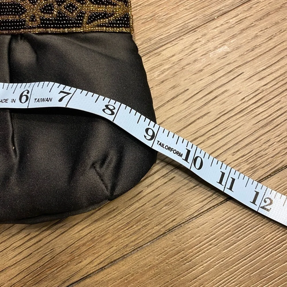 Genie black satin gathered top bead formal clutch